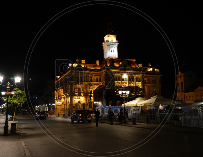 Belgrade Town Hall Building In Night Lights