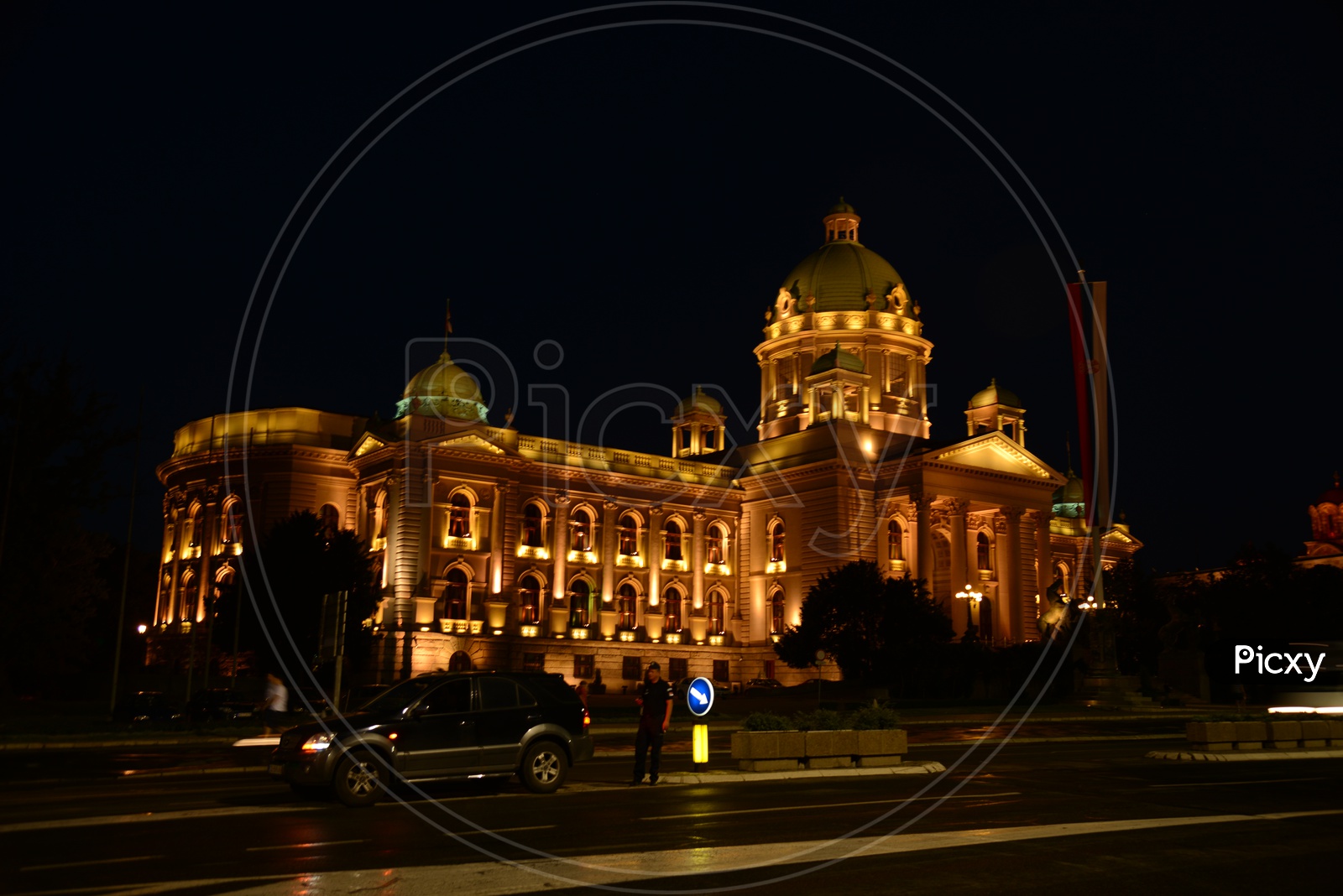 Night View Of National Museum in Belgrade  With Lights