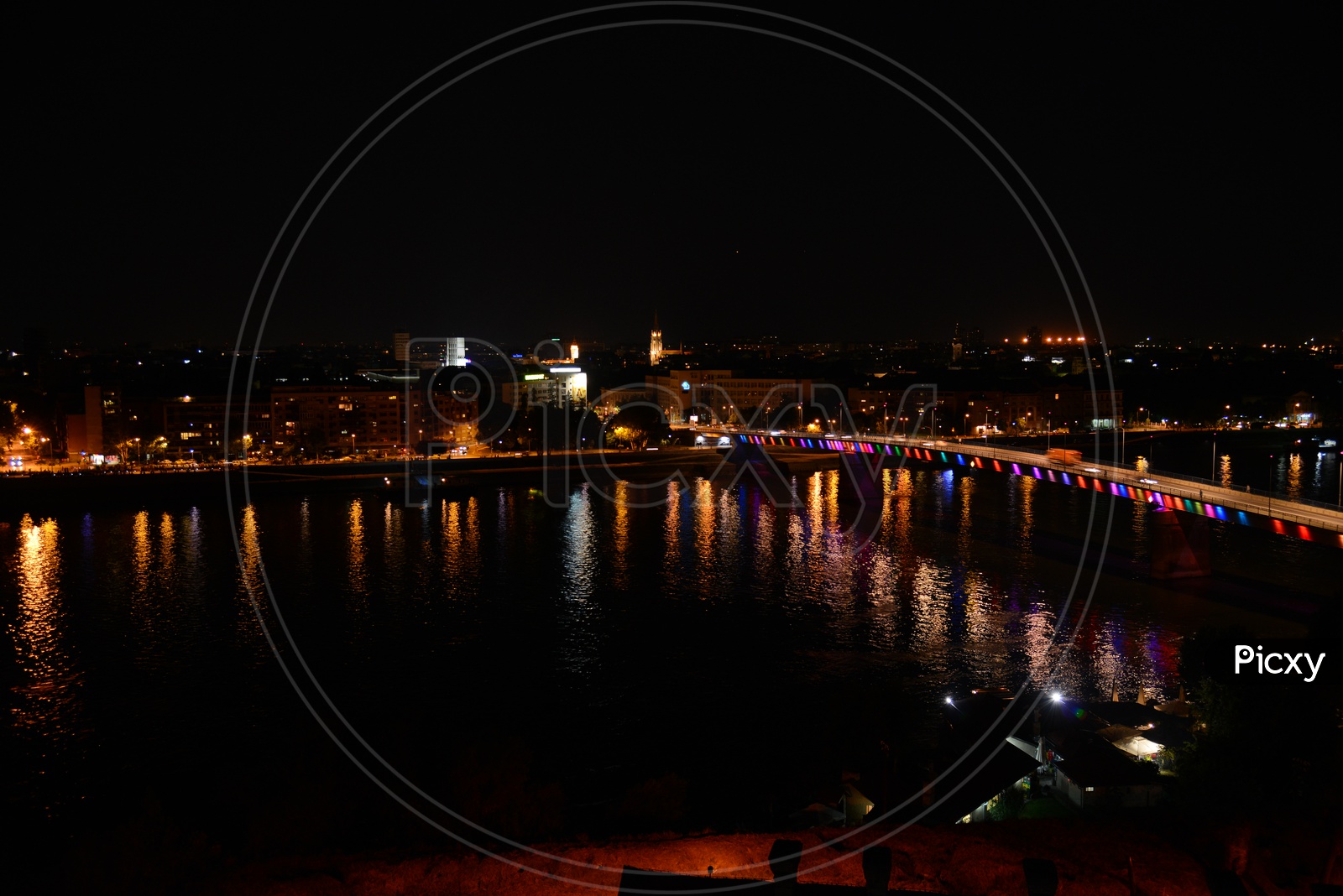 Seine River With Bridge in Night Lights