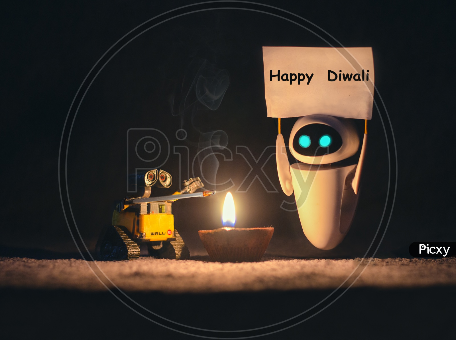 Happy Diwali Wishes Template  Using Diwali Diya  and With Rover and Mini Bot