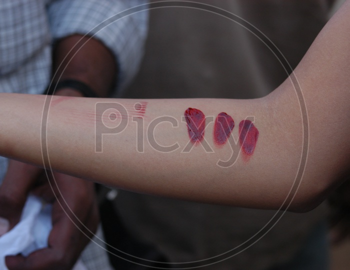 Wounds To an Woman Hands With Blood Stains in Movie Working Stills