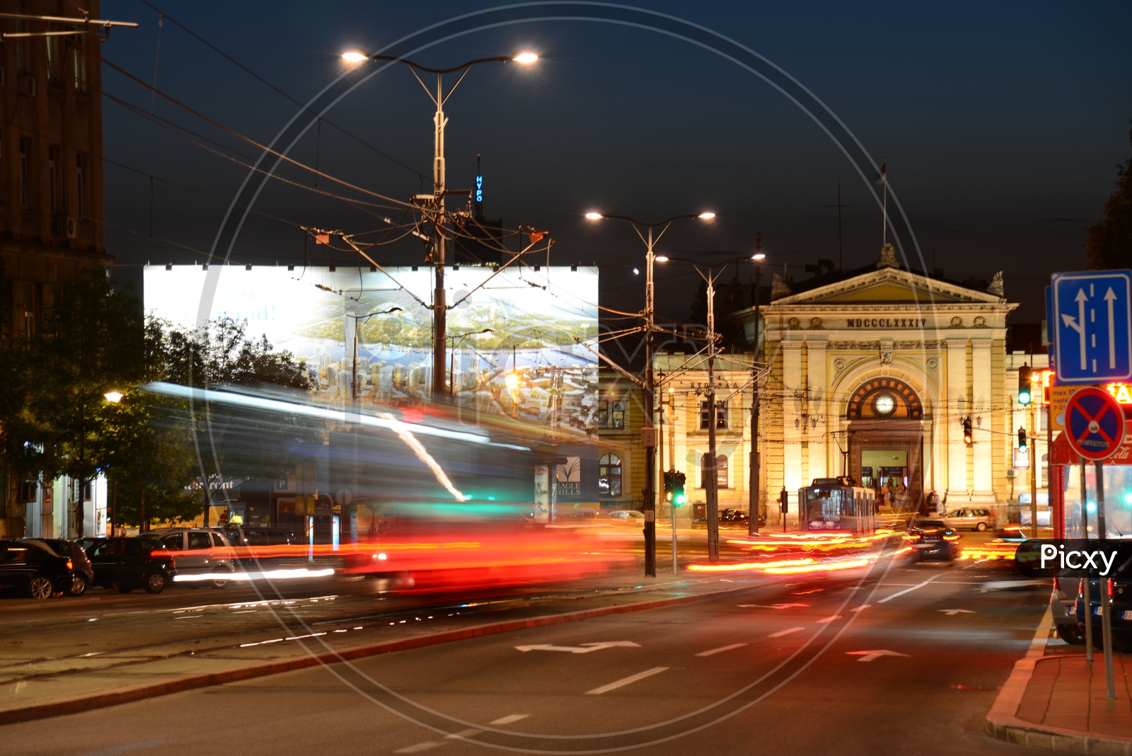 Long exposure Of Streets In Belgrade With Cars And Vehicles Running On Roads