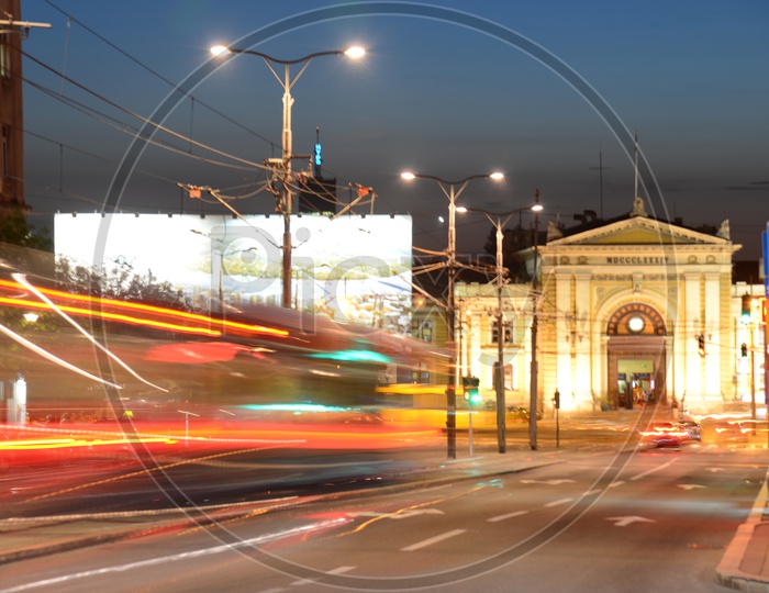Long exposure Of Streets In Belgrade With Cars And Vehicles Running On Roads
