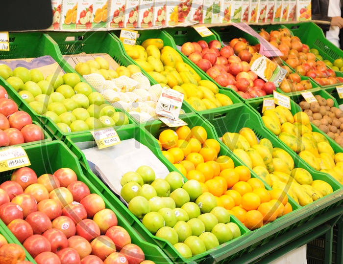 Fruits In Trays At a Supermarket