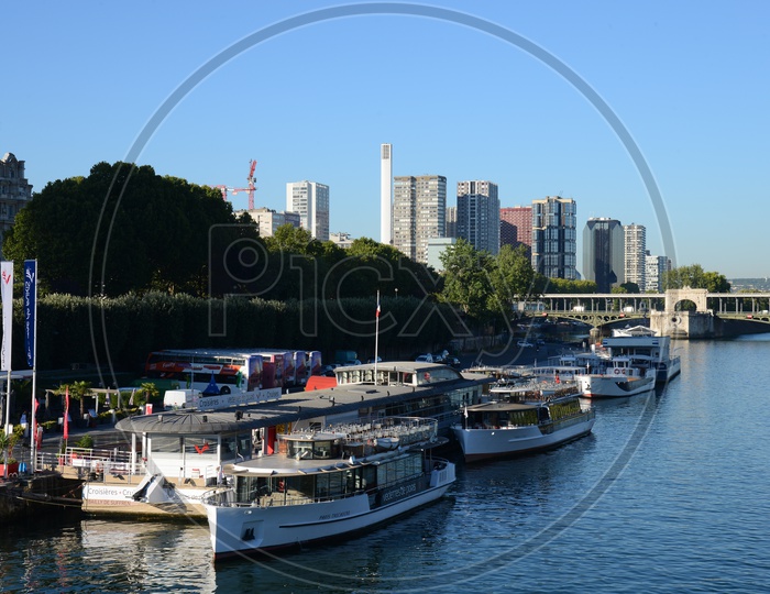 Ferry Boats on Rover Seine In Paris