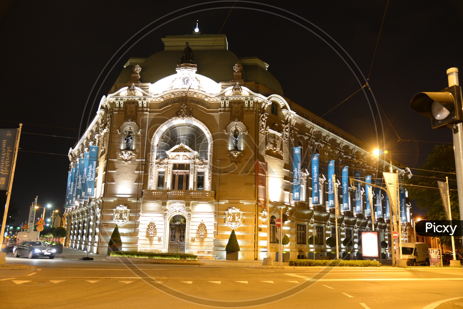 Belgrade Cooperative Bank Building in Nigh Time