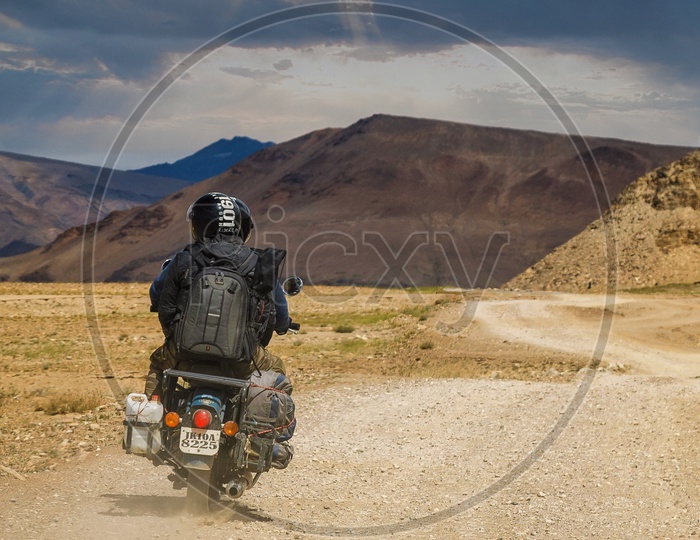Biker riding On Ladakh Roads Kushok