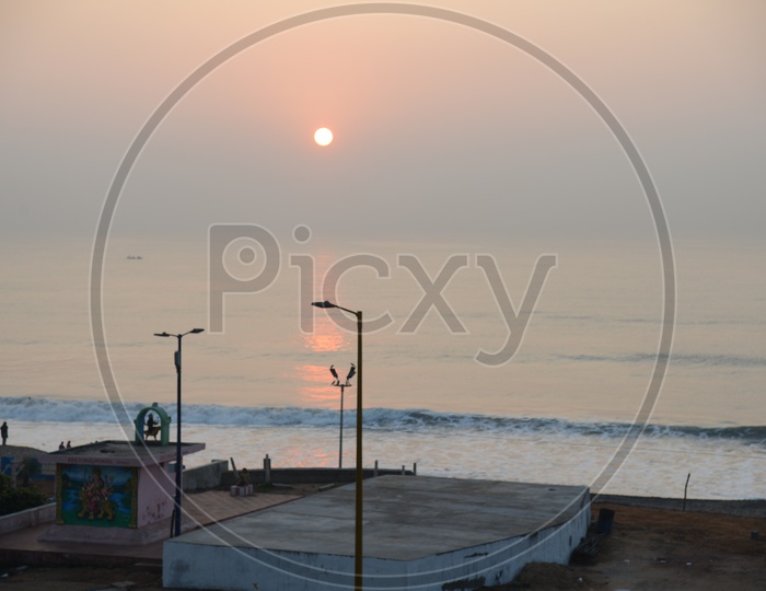Sunset Over Sea at RK Beach In Visakhapatnam