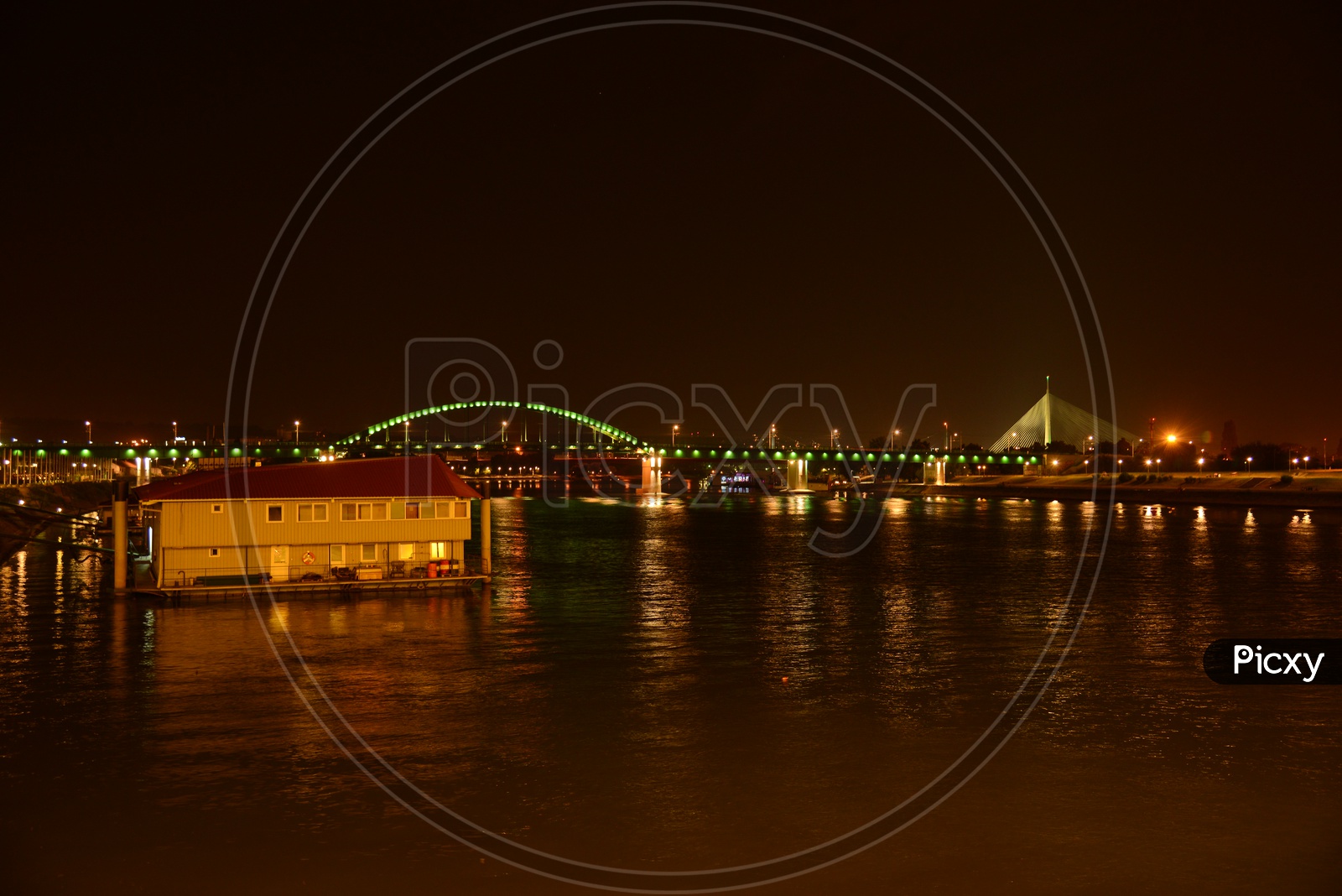 Night Lights View Of The Pont des Arts or Passerelle des Arts  a pedestrian bridge crossing  the River Seine