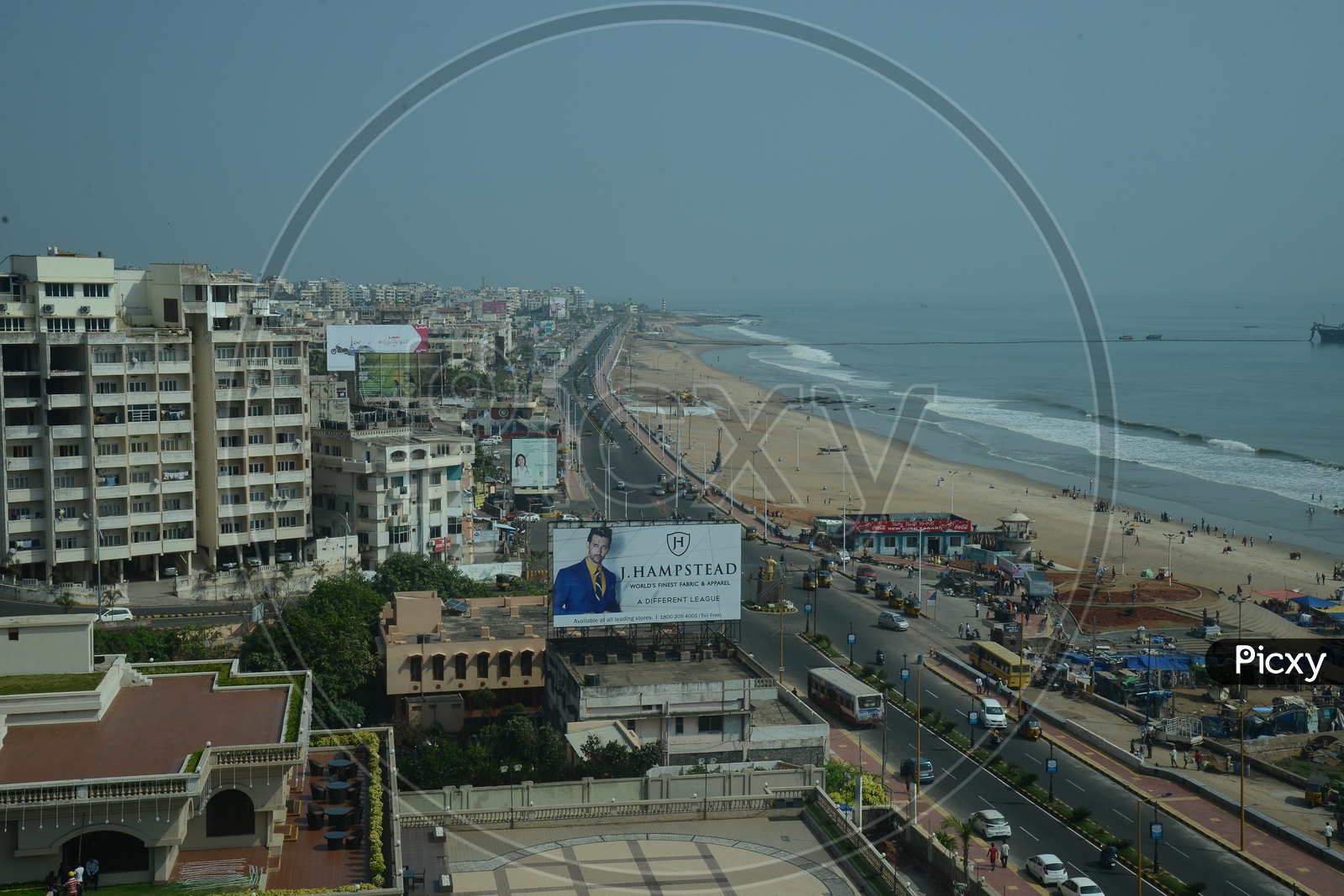 Aerial View Of Beach Road With RK Beach  and Sea In Visakhapatnam