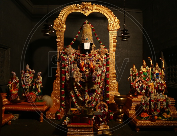 Hindu God Lord Venkateshwara Swamy Idol in an Temple