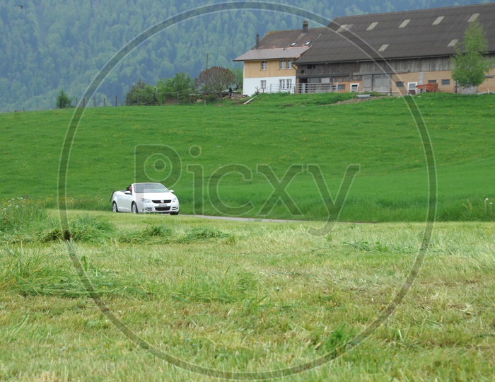 Car Moving On Swiss Alps