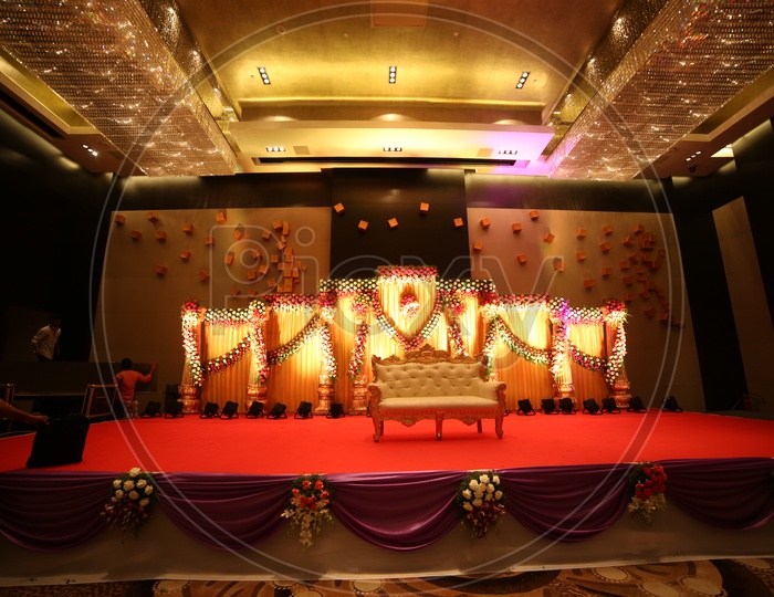 Wedding Stage Decoration With Sofa And Led Light Decoration Backgrounds