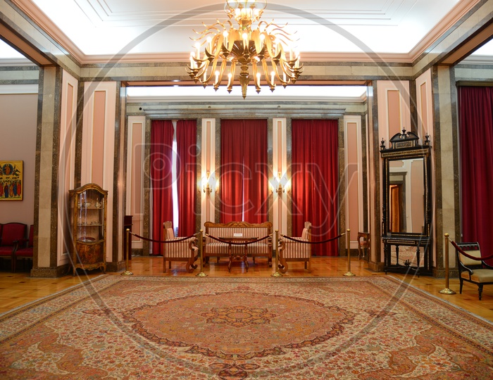 Interior Of an Old Museum With Elegant Interior And Chandelier