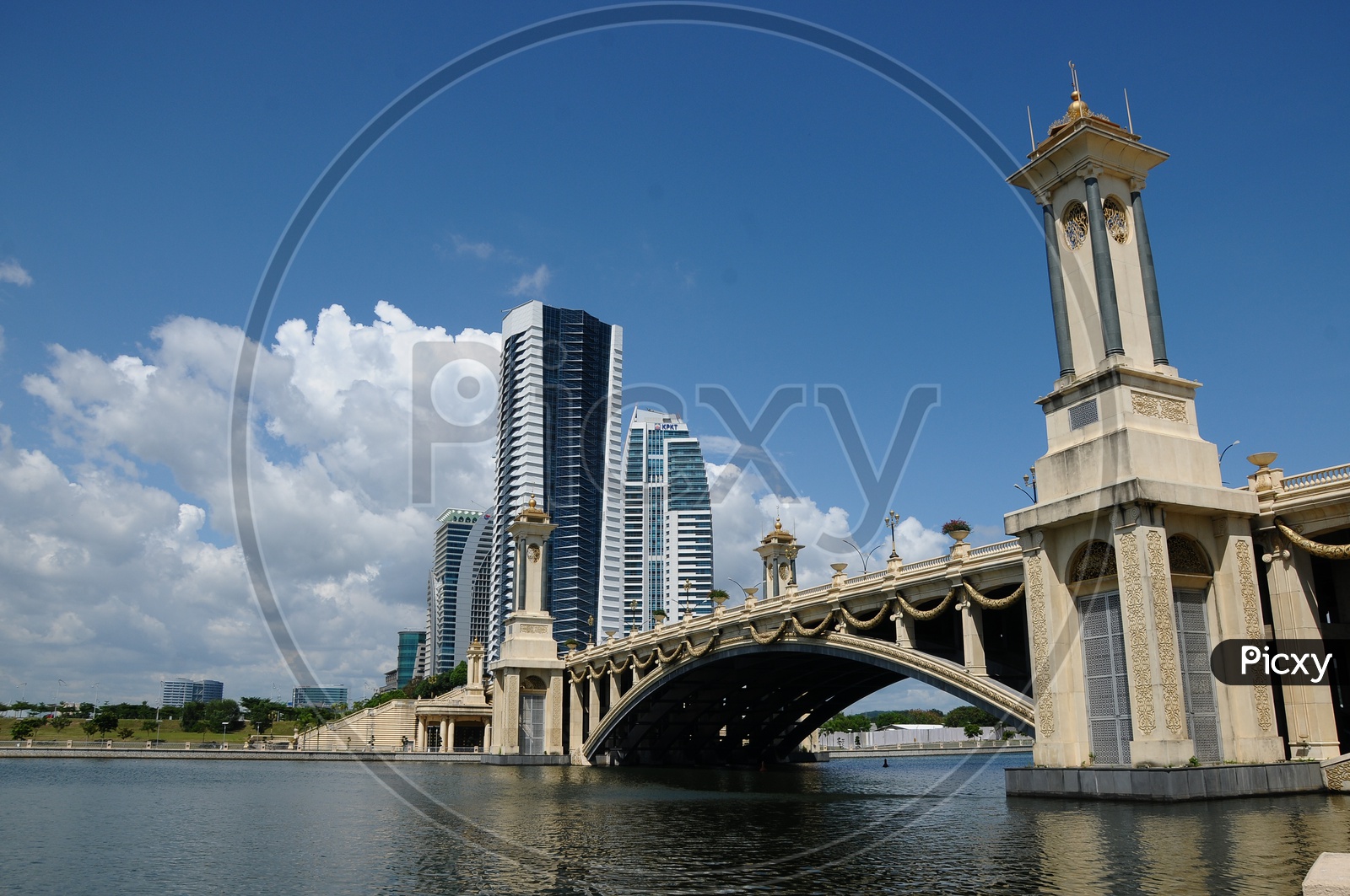 A View Of Skyscrapers And  Putra Bridge With Putra Lake in Foreground
