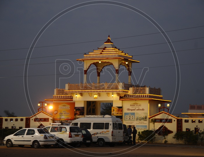 Amer Villas Entrance Arch with Night Lights  In Jaipur