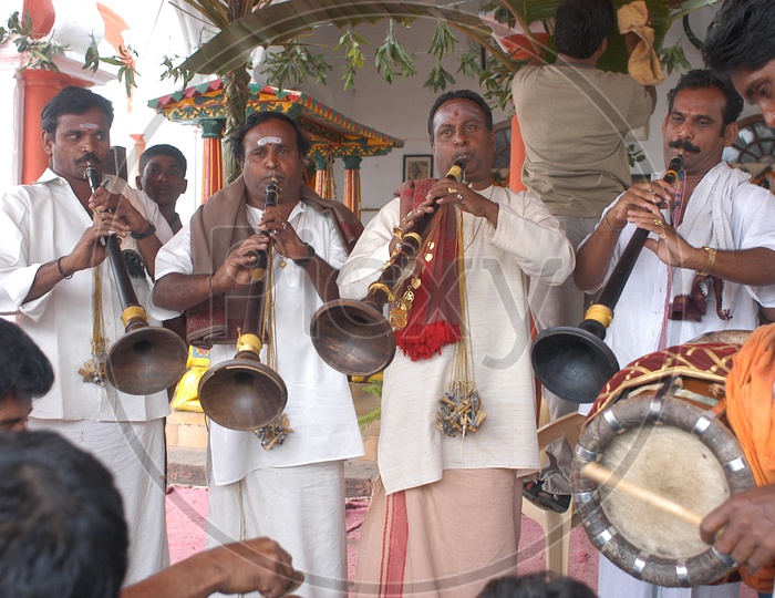 Traditional Musicians Playing Drums And Sannai In a Wedding