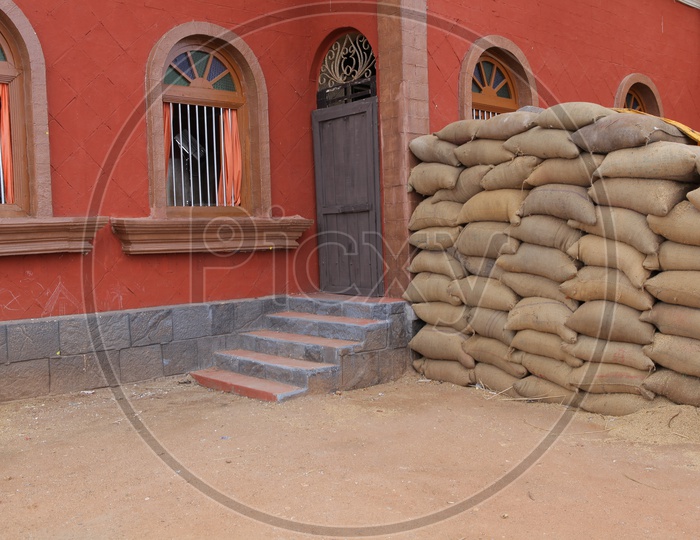Paddy Harvest Bags in an rural Village House