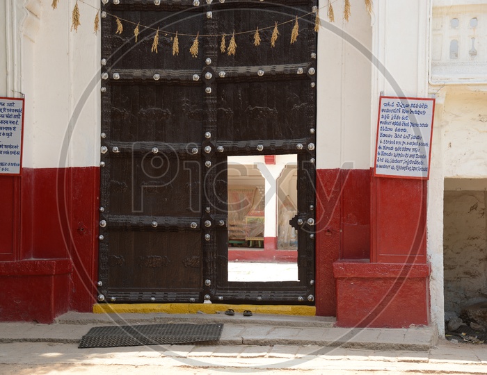 Traditional Old Wooden Doors At  Sitaram Bagh Sri Ramachandra Swamy Temple in Hyderabad