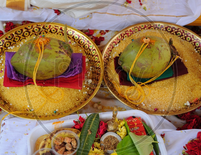 Indian Telugu wedding Scenes With Turmeric, Kumkum and Mangalsutram