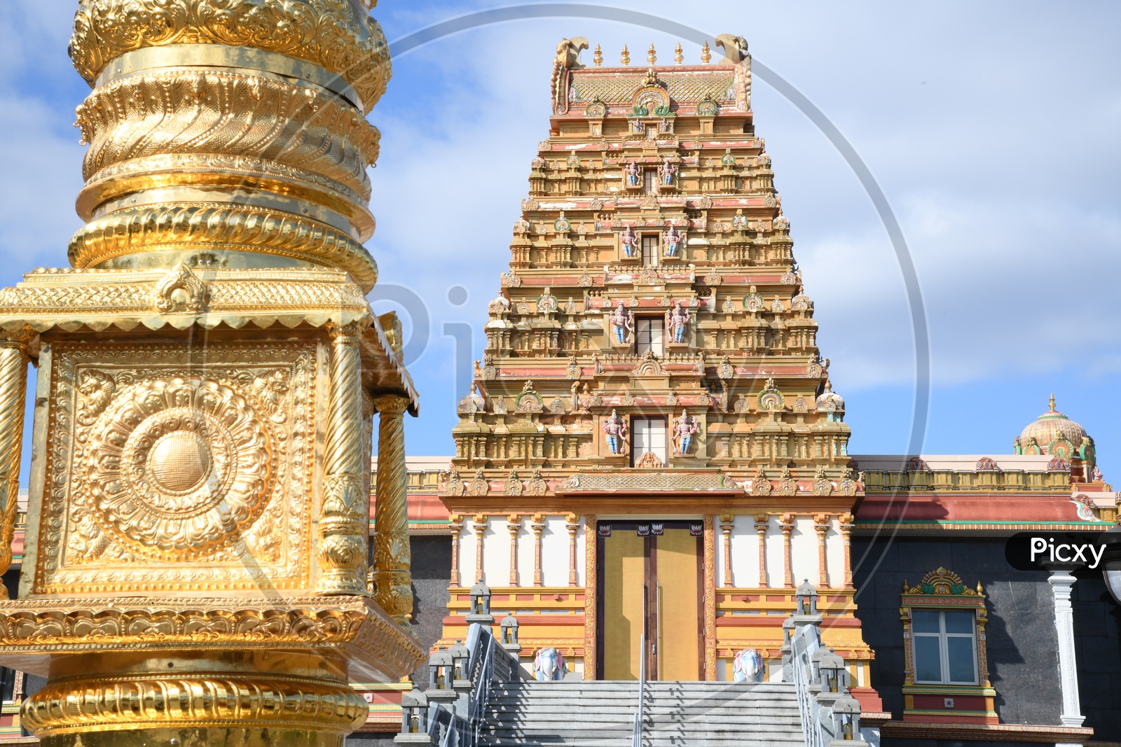 Temple Shrine Of Hindu Temple With Blue Sky Background