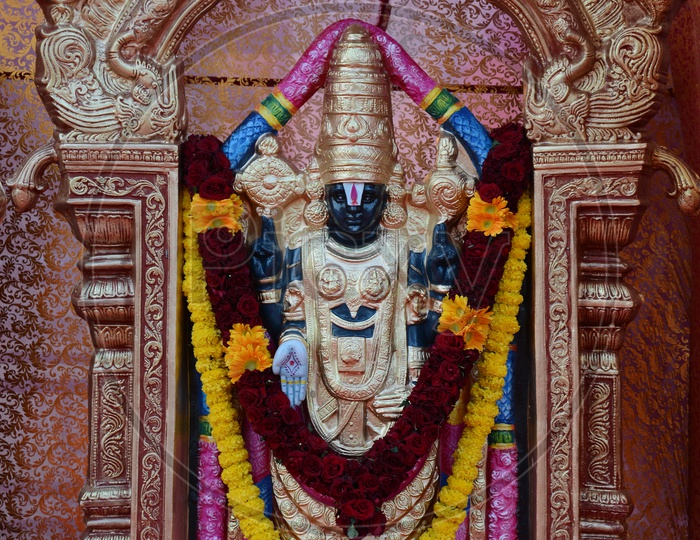 Indian Hindu God Lord Venkateshwara Idol on an Wedding Stage