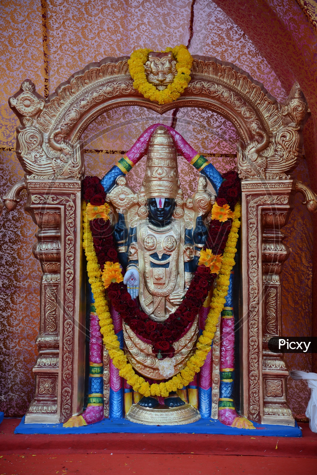 Indian Hindu God Lord Venkateshwara Idol on an Wedding Stage