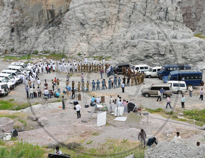 Film Shooting Crew in an Stone Quarry