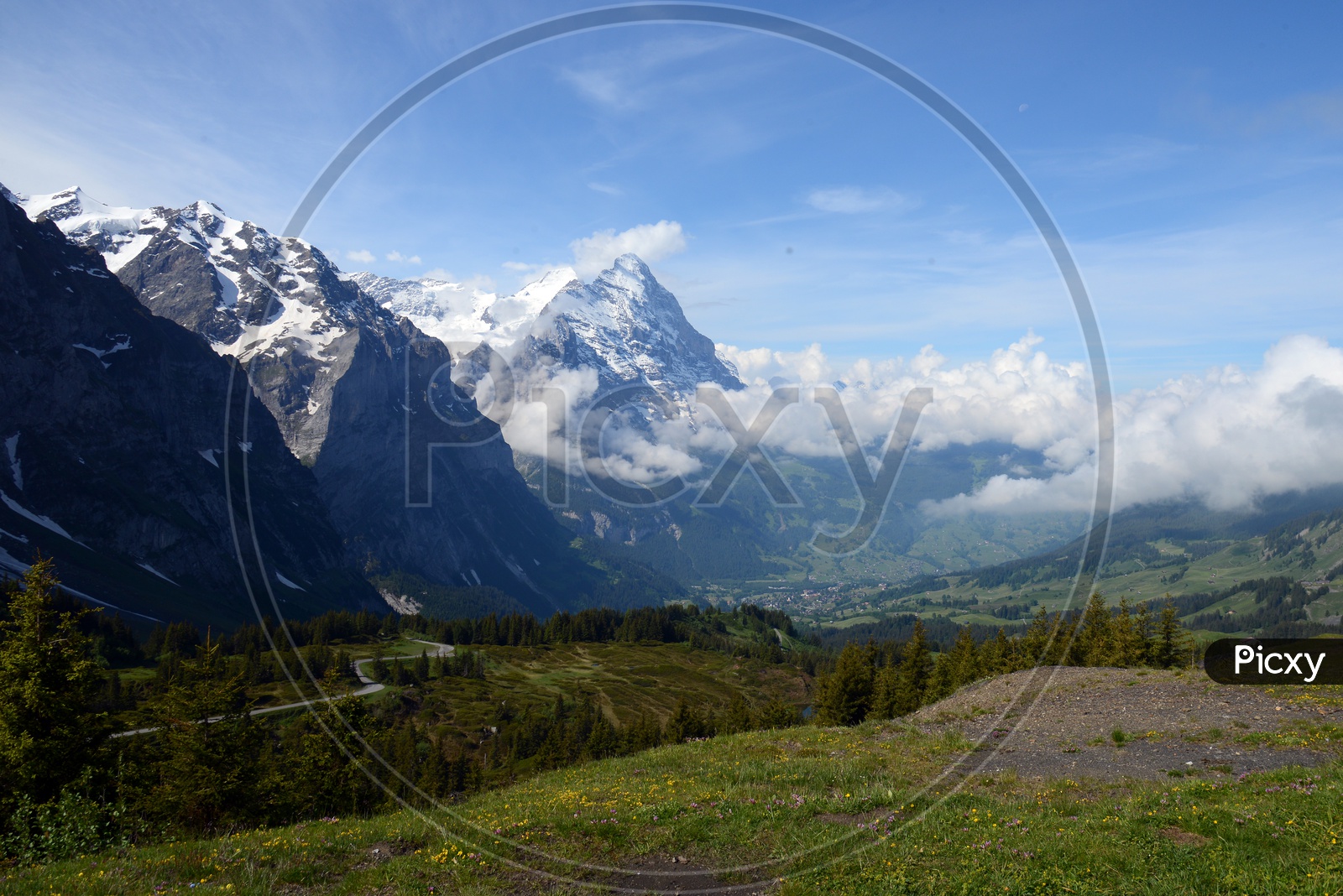 Landscape Of Swiss Alps with Mountains And Valleys