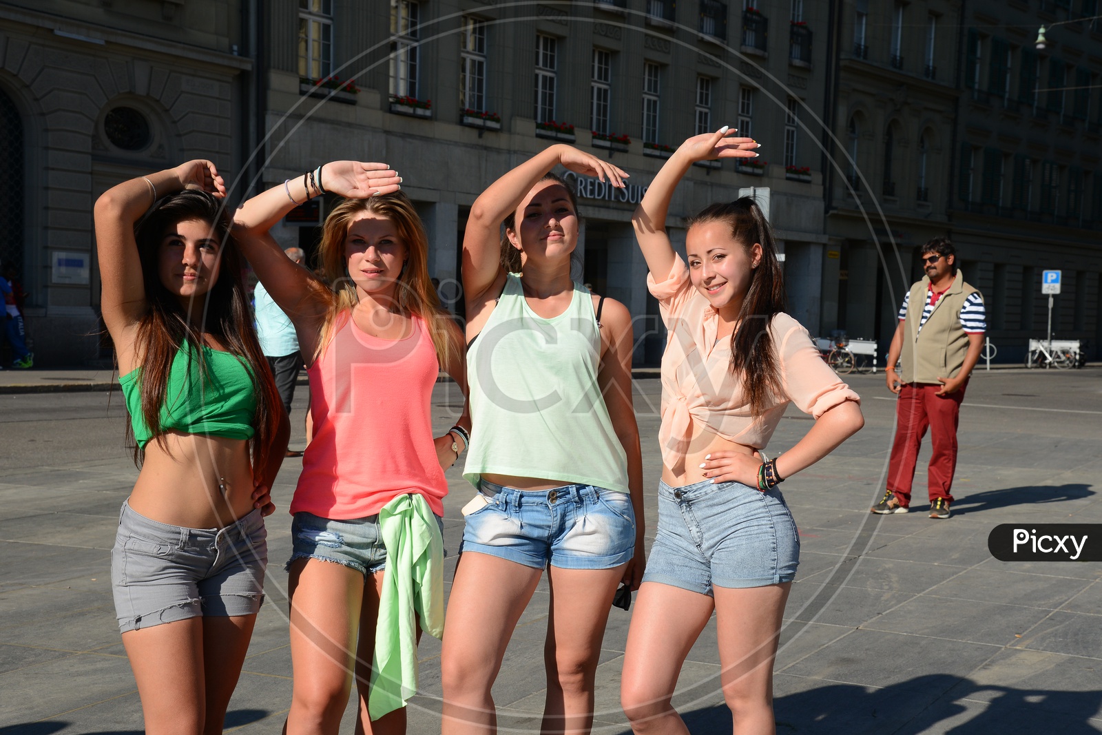 Group Of Girls Posing in Switzerland Streets