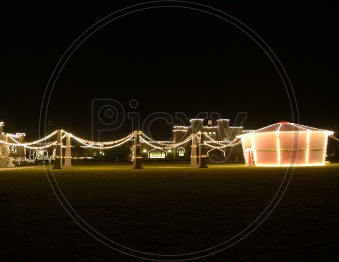 A Tent With Led Light Decoration  in Night Backdrop