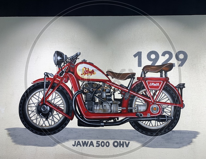 Jawa 500 OHV Motorcycle drawing on the wall