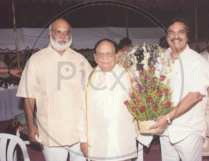 Telugu Film Actor and Comedian Allu Ramalingaiah with Directors K.Raghavendra Rao and Dasari Narayana Rao