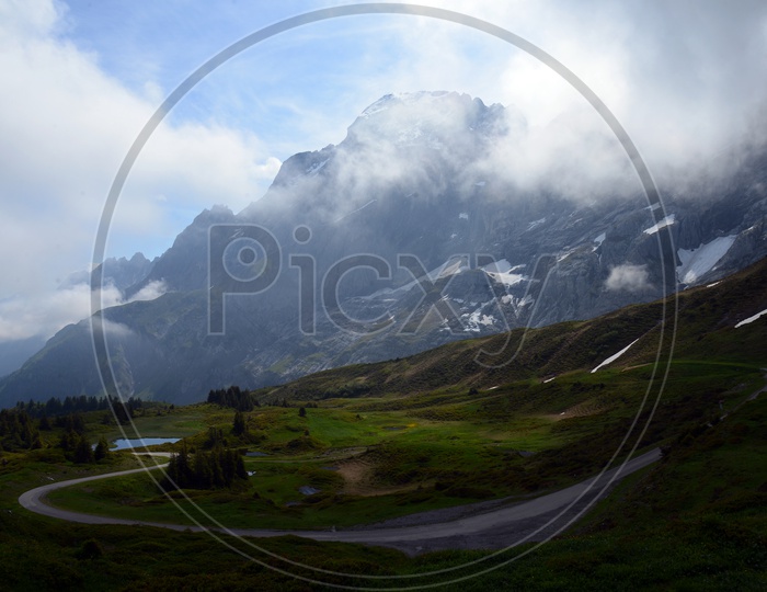 Landscape Of Swiss Alps with Mountains And Valleys