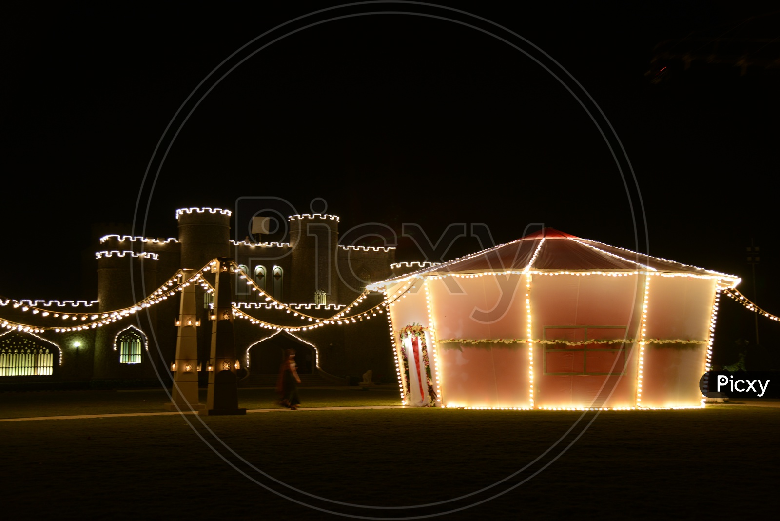 A Tent With Led Light Decoration  in Night Backdrop
