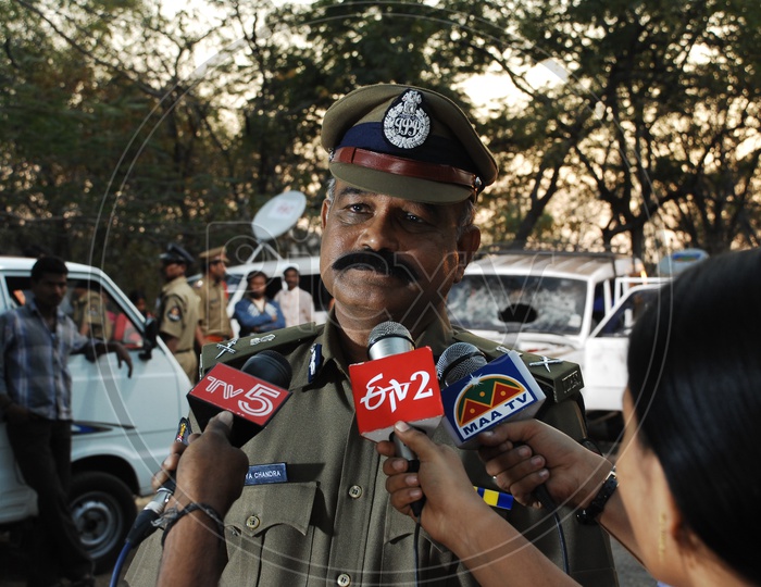 Film Actor in Police Uniform giving interview to Journalists or Media