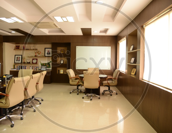 Office Room With Interior And Elegant Furniture