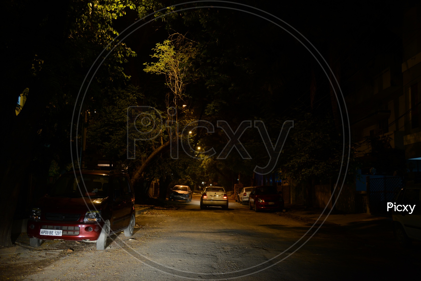 Car Moving In a colony Road In Night Time