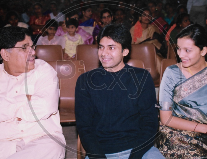 Telugu Film Producer Allu Aravind with Pawan Kalyan and Renu Desai