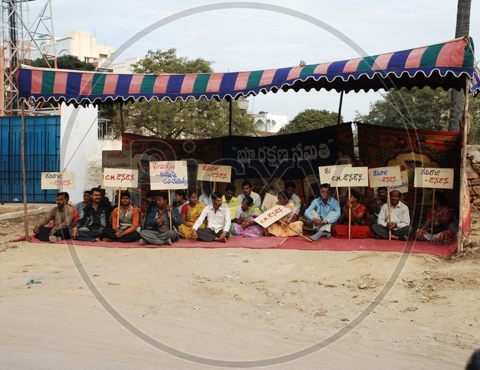 People Protesting With Placards And Slogans in Movie Working Stills