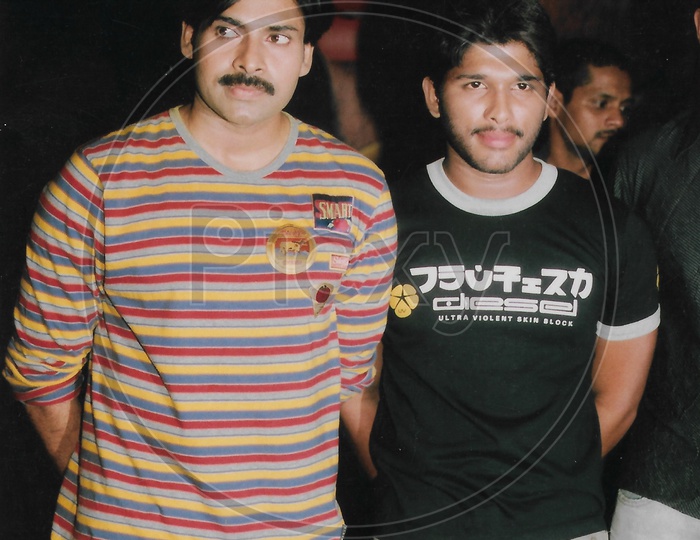 Telugu Film Actor Pawan Kalyan with Allu Arjun