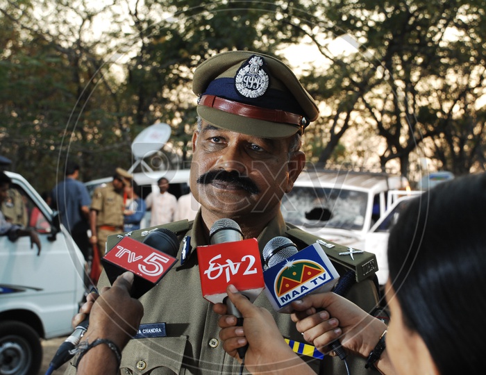 Film Actor in Police Uniform giving interview to Journalists or Media