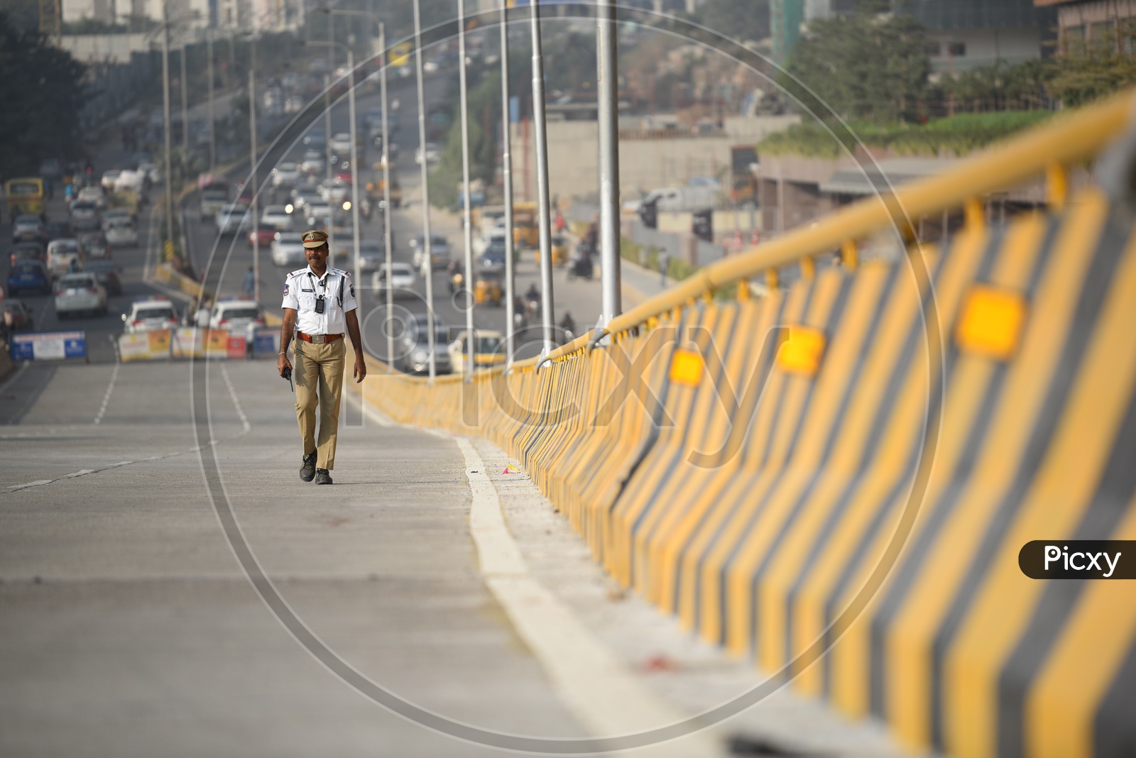 A Traffic Police walking on Newly Constructed Biodiversity Flyover which is temporarily closed for Public, 25th November 2019
