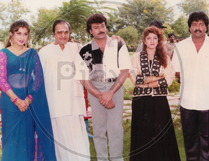 Former AP Chief Minister N.T.Rama Rao with Actor Chiranjeevi and Actress Ramya Krishnan