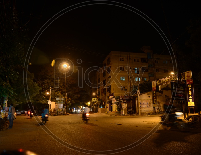Residential Colony Roads With Street Lights In Hyderabad  At Nigh Time