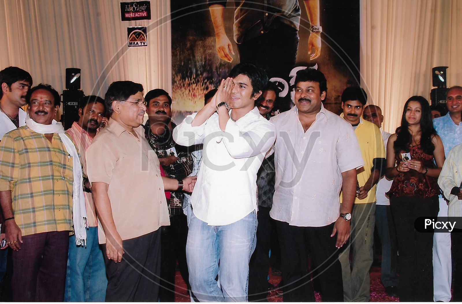 Telugu Film Actor Chiranjeevi and Ram Charan in a Movie Function