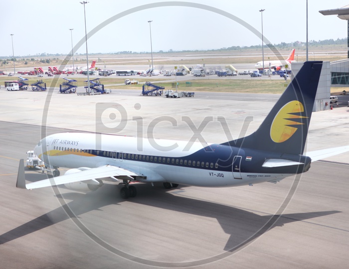 Jet Airways Flight on Runway in Hyderabad Airport