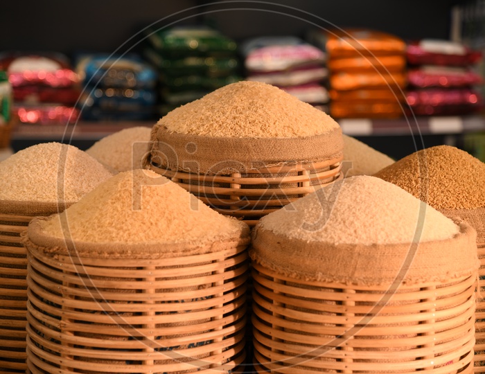 Rice Grains In Bowls in Super Markets