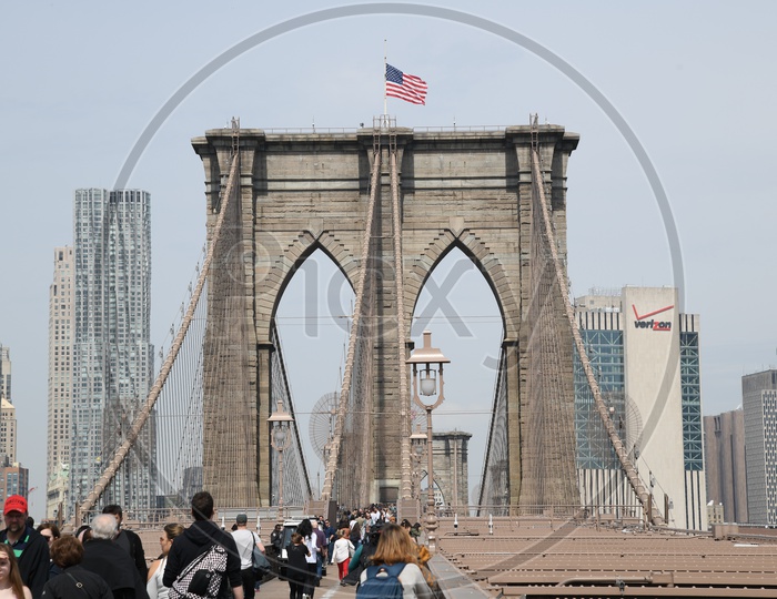 Pedestrians Walking on Manhattan Bridge