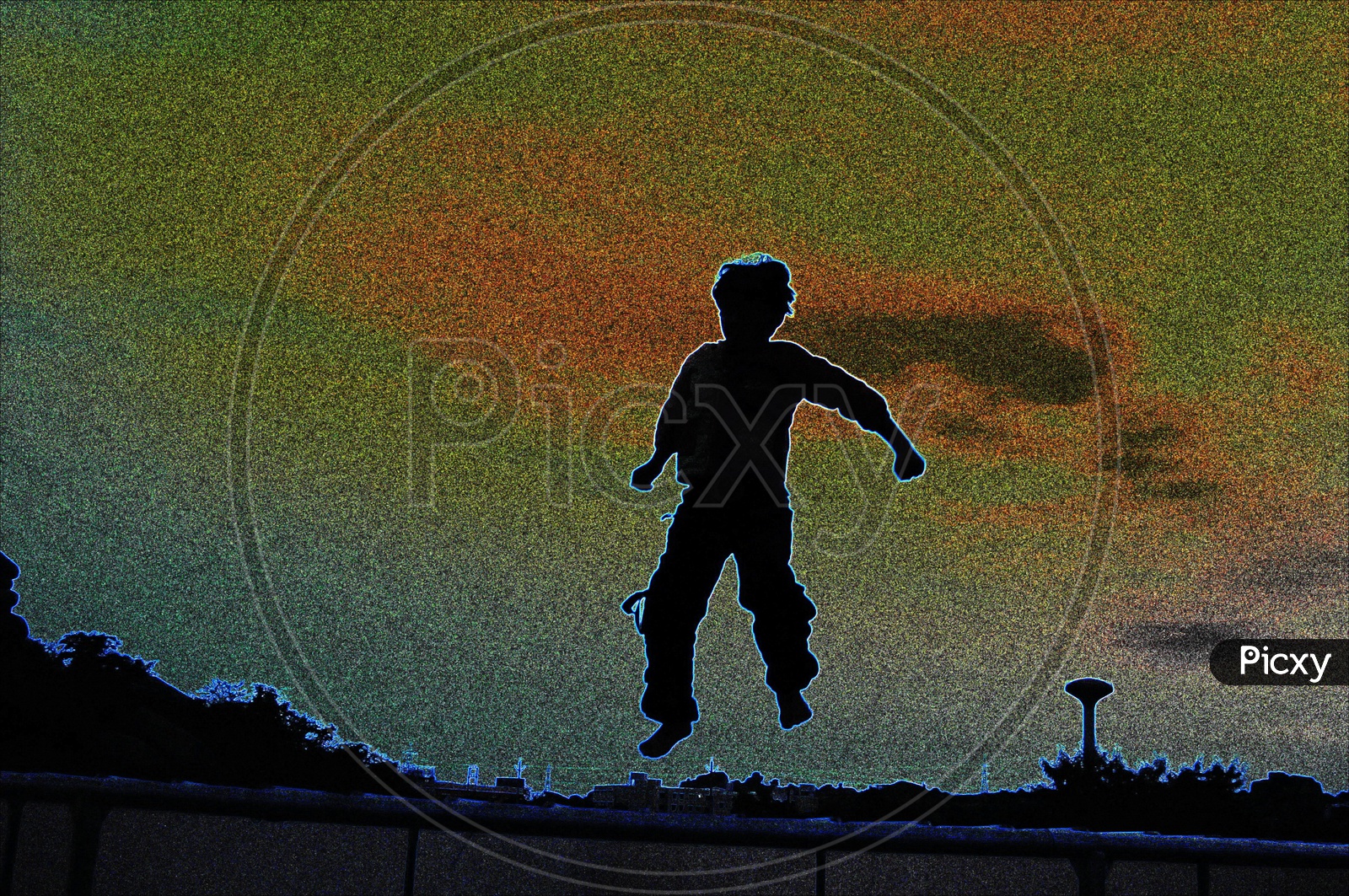 Illustration Template Background With  Silhouette Of Boy Jumping
